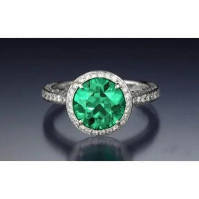 Anello di fidanzamento con smeraldo verde a taglio rotondo con diamante in oro 14 k da 8,5 carati