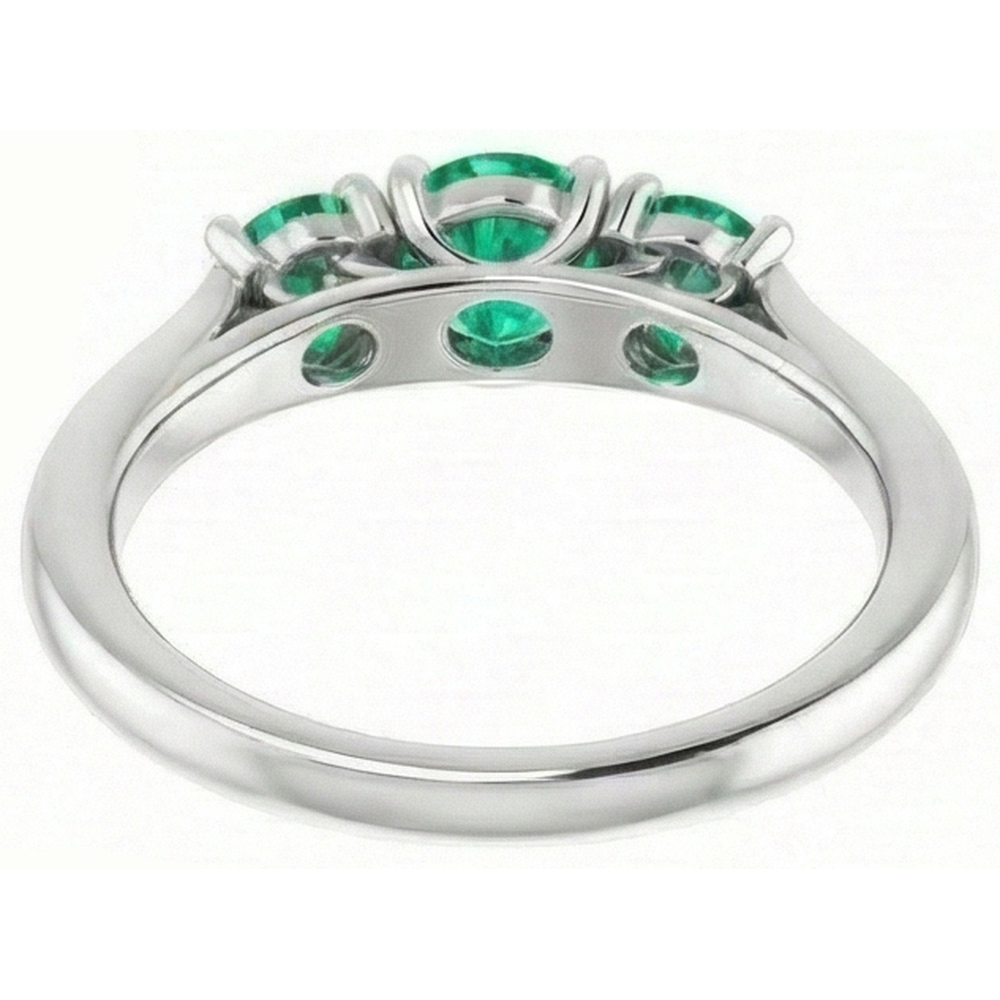 Anello di fidanzamento con tre pietre in stile diamante e Verde smeraldo 1.10 carati