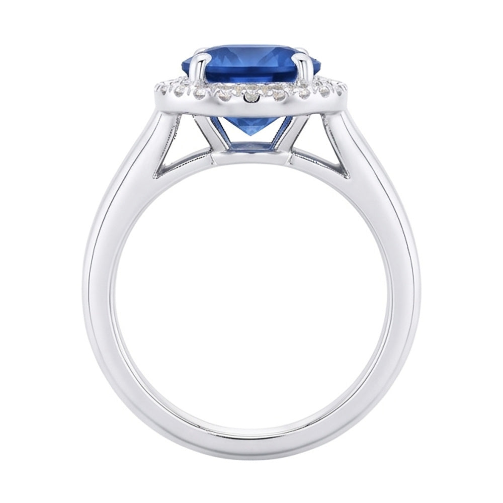 Anello di fidanzamento con zaffiro Ceylon 3,75 carati e diamante in oro bianco 14K