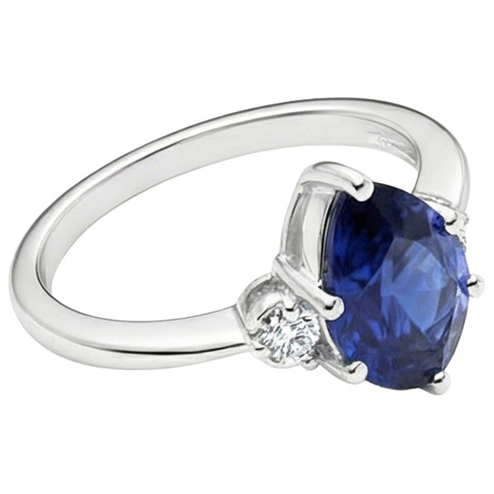 Anello di fidanzamento con zaffiro blu 3 pietre diamante taglio a pera 3.50 carati