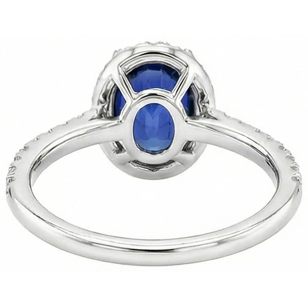 Anello di fidanzamento con zaffiro blu e diamante Halo 2,25 carati oro 14K