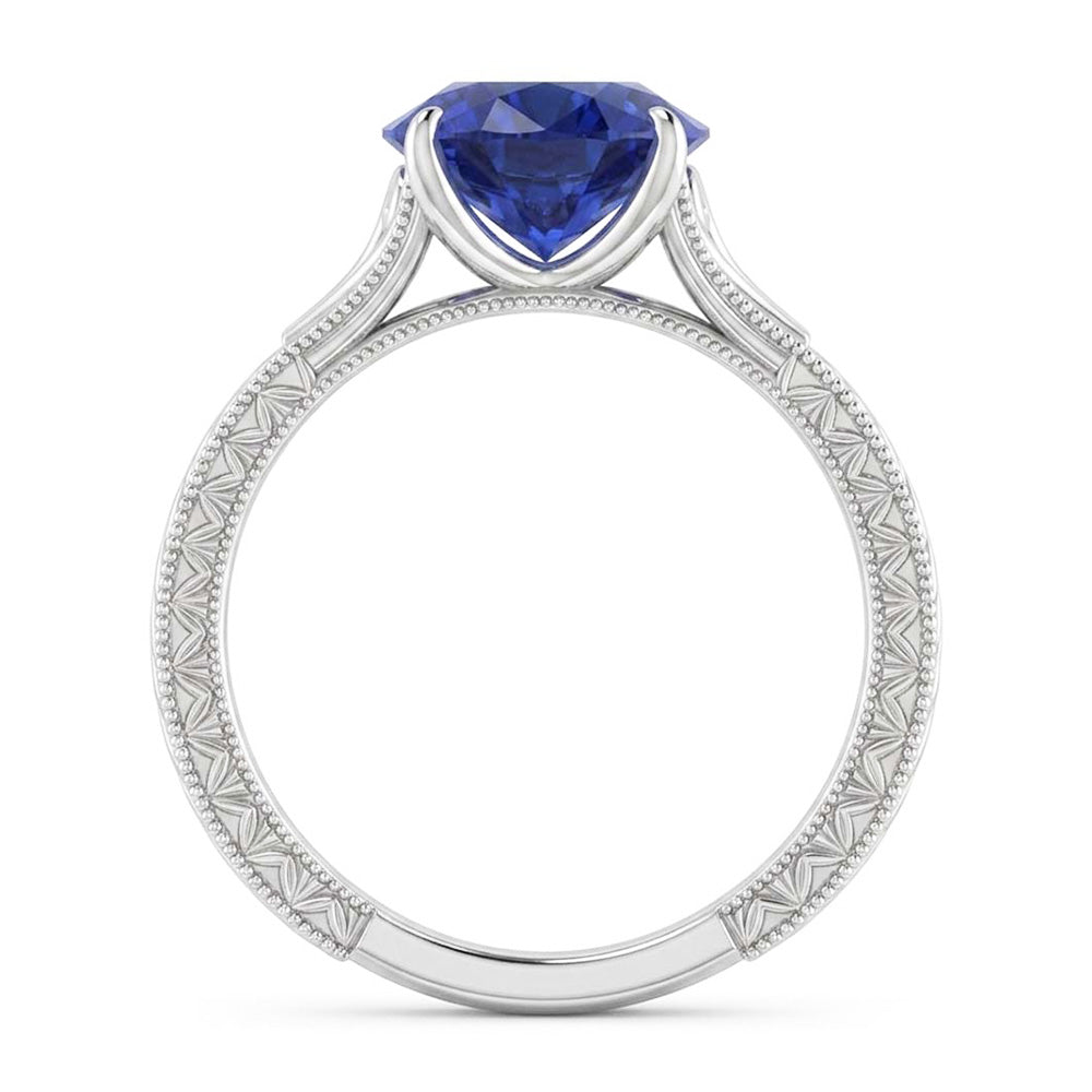 Anello di fidanzamento con zaffiro solitario blu 2 carati in filigrana stile vintage