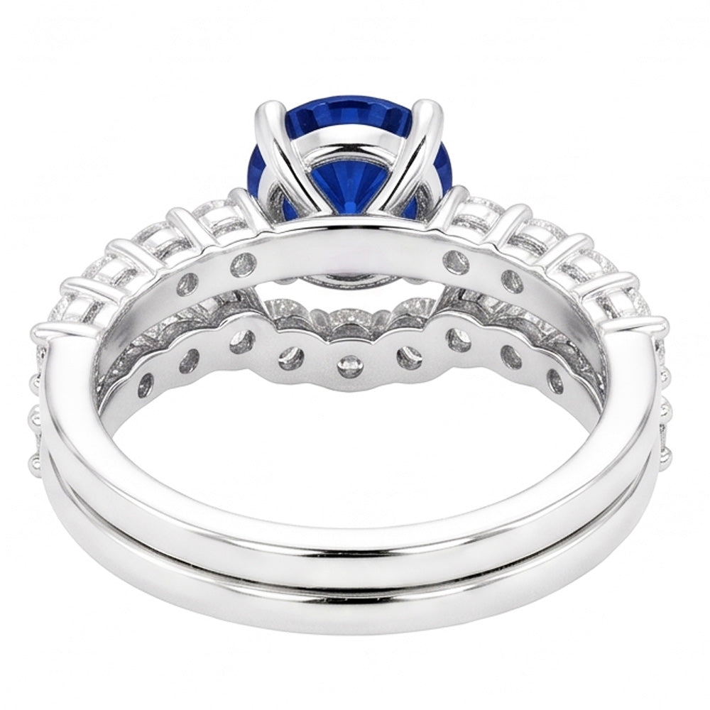 Anello di fidanzamento da donna con diamante tondo blu zaffiro set 4.50 carati