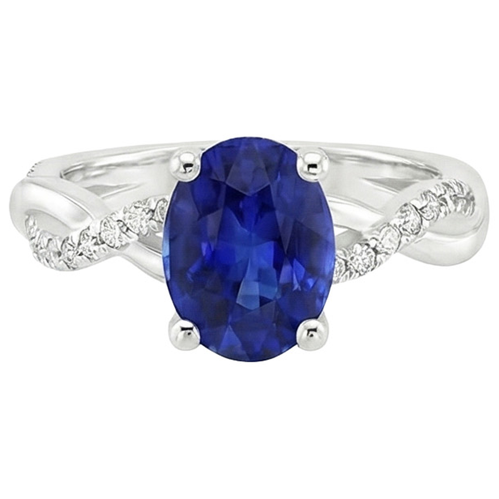 Anello di fidanzamento da donna con diamante zaffiro blu ovale e diamanti 5 carati