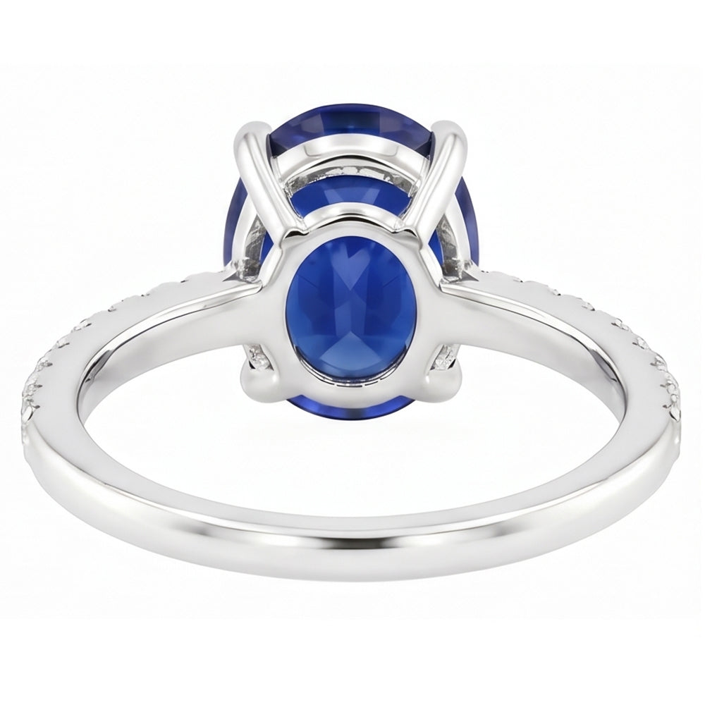Anello di fidanzamento da donna con zaffiro blu ovale e accenti di diamante 4 carati