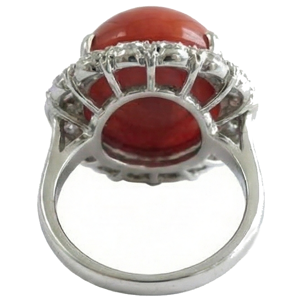 Anello di fidanzamento in oro bianco 14K 14.50 ct con corallo rosso e diamanti Novità