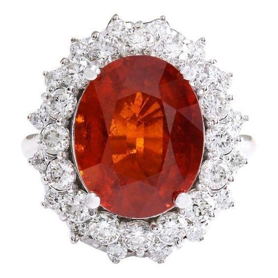 Anello di fidanzamento in oro bianco 14 carati con diamanti e granato da 12.75 ct - harrychadent.it