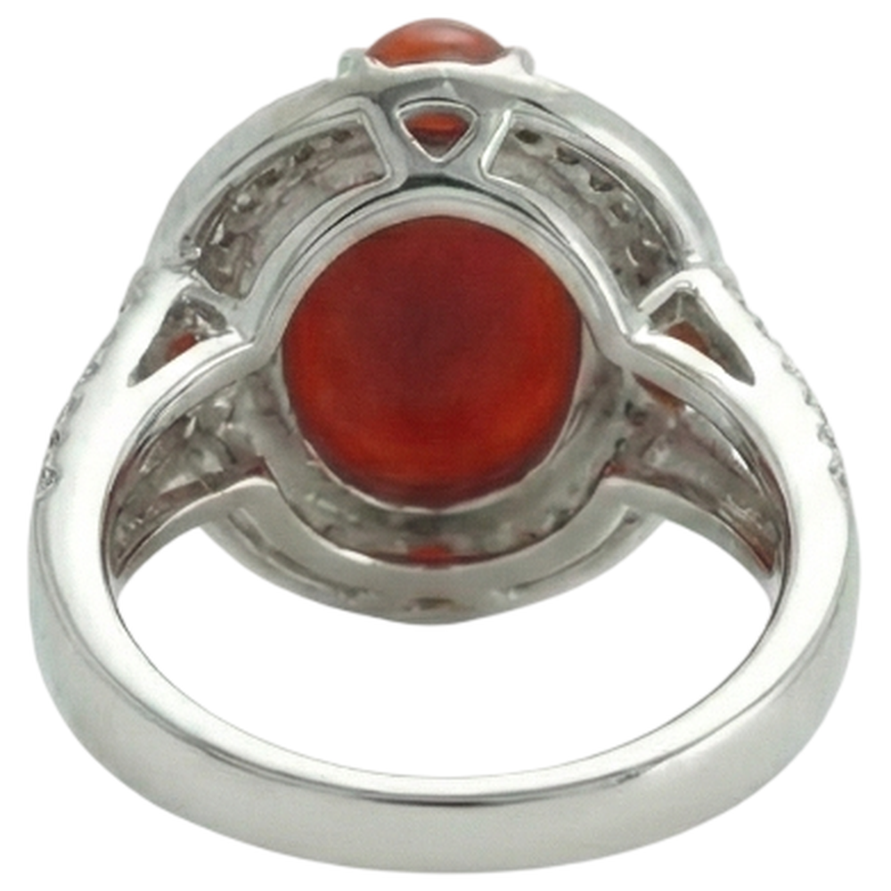 Anello di fidanzamento in oro bianco 14k con corallo naturale e diamanti da 10 ct