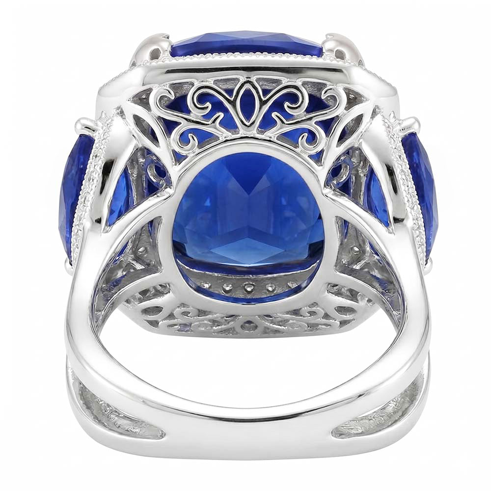 Anello di fidanzamento in oro con zaffiro di Ceylon Diamanti Naturali Autentici ( non creati in laboratorio ) rotondi 6 ct.