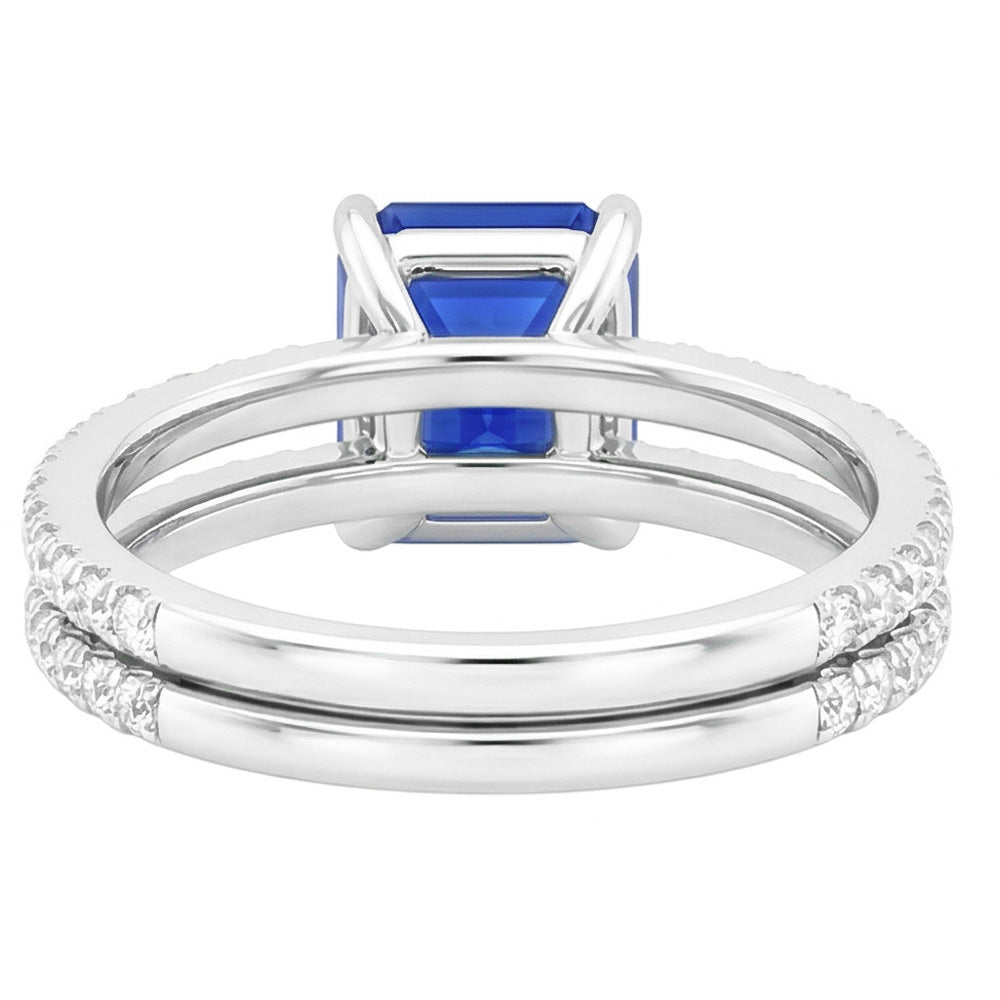 Anello di fidanzamento in zaffiro blu con taglio Asscher in oro bianco 14K 3 carati