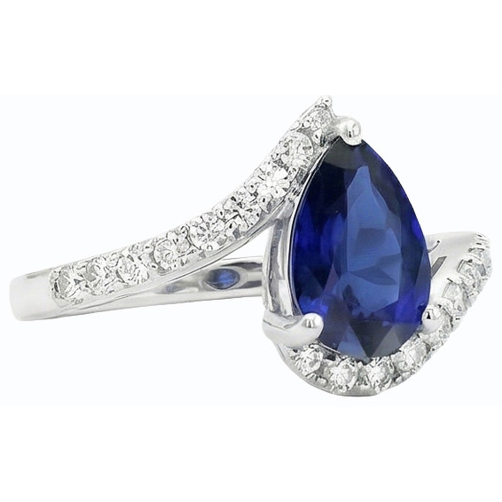 Anello di pietre preziose Pera Zaffiro di Ceylon Stile di tensione e accenti 3 carati