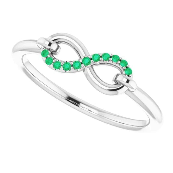 Anello di promessa rotondo con smeraldo verde infinito, oro bianco da 1 carato