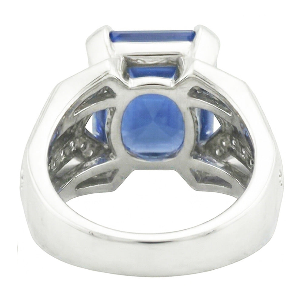Anello fantasia blu zaffiro diamante 4.50 carati Asscher e oro taglio rotondo
