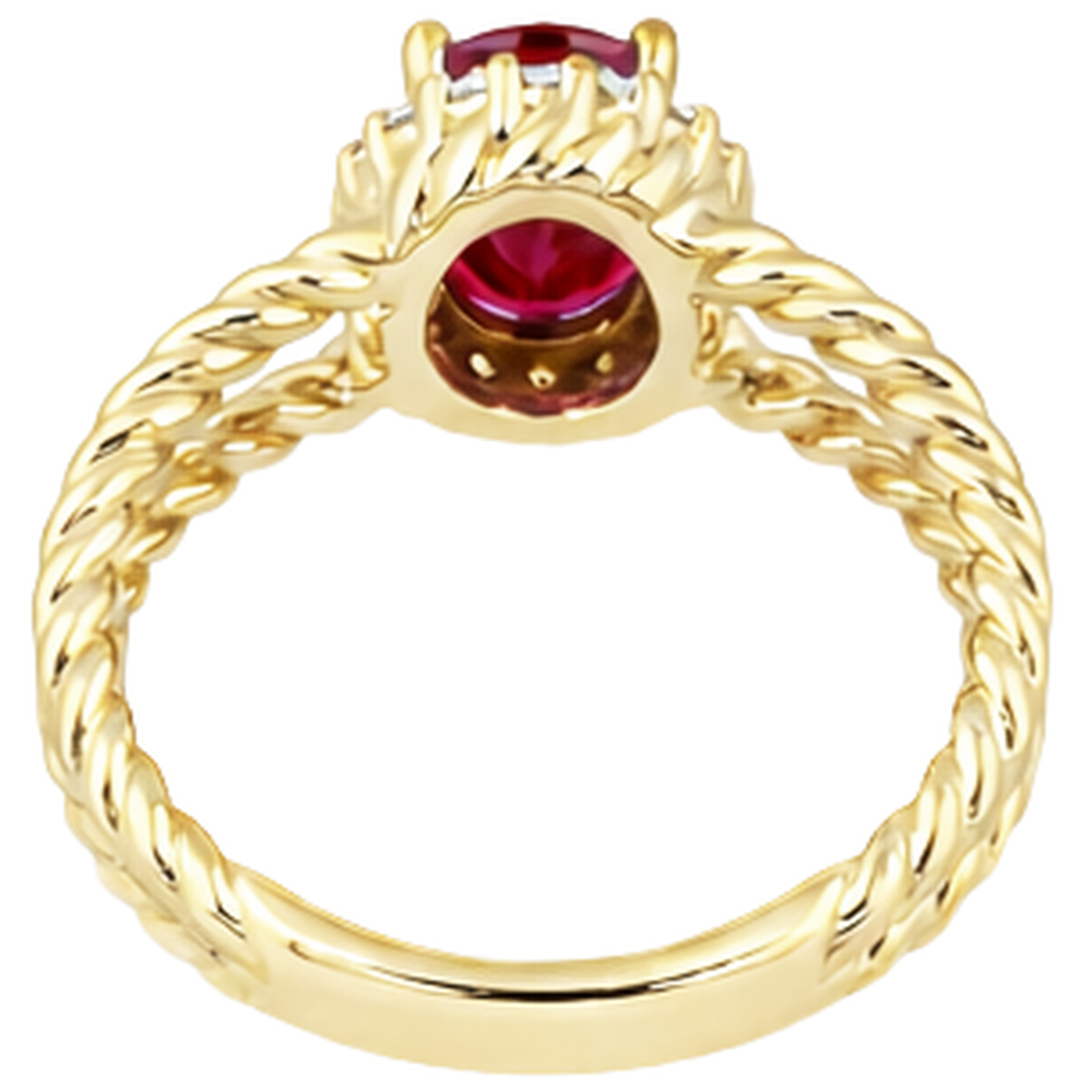 Anello fantasia diamante rotondo e rubino ovale 1.25 carati oro giallo 14K