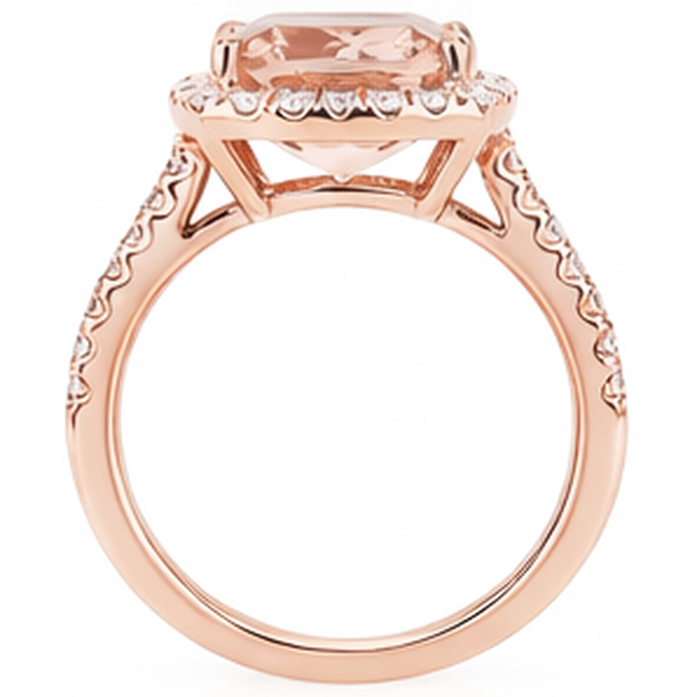 Anello fantasia in morganite da 5.45 ct con piccoli diamanti in oro rosa 14K