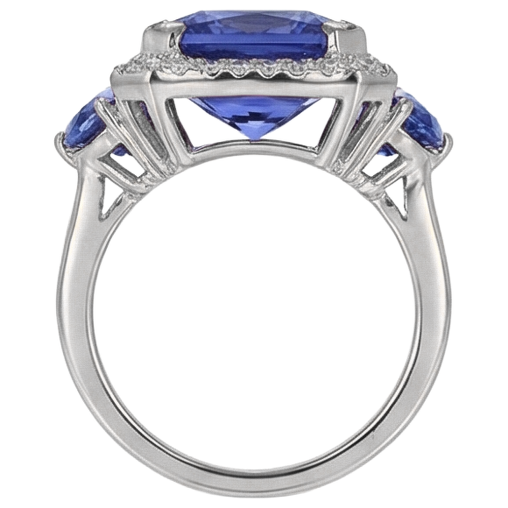 vero round tanzanite 6.75carati anello con accenti diamanti