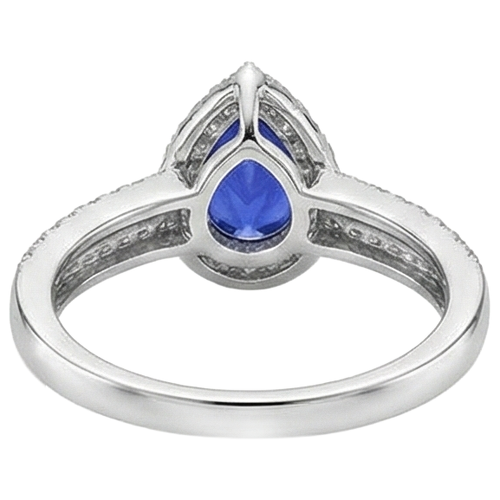 Anello in Oro 14 Carati Con Tanzanite Blu a Forma Di Pera E Diamanti Rotondi Da 4.75 CT