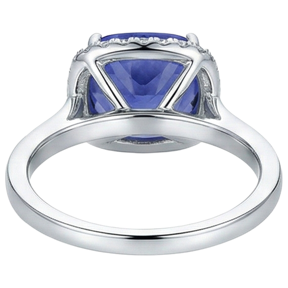 Anello in oro 14 kt con tanzanite a cuscino con diamanti da 15.25 ct