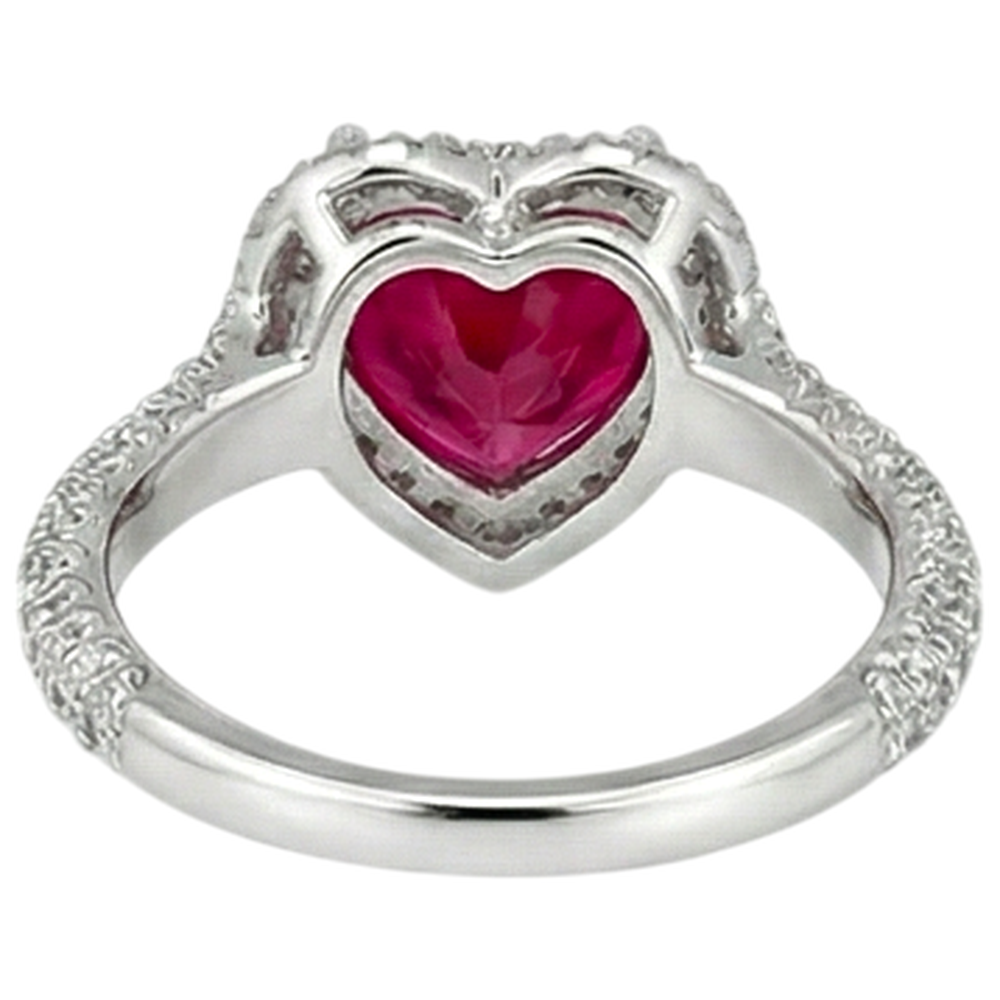 Anello in oro 14K a forma di cuore con rubino rosso da 6,75 ct con diamanti