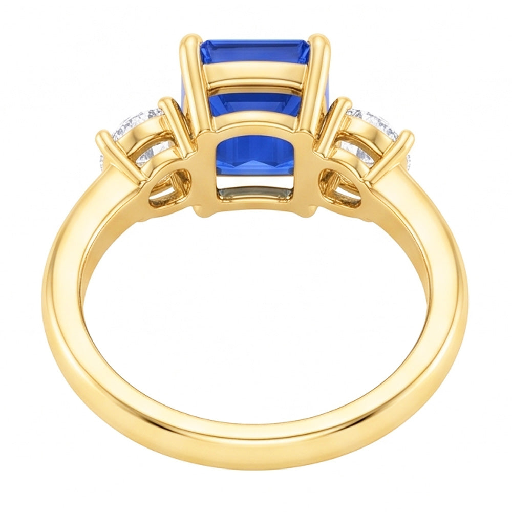 Anello in oro 3 pietre con smeraldo e zaffiro di Ceylon Diamanti Naturali Autentici ( non creati in laboratorio ) 3 carati