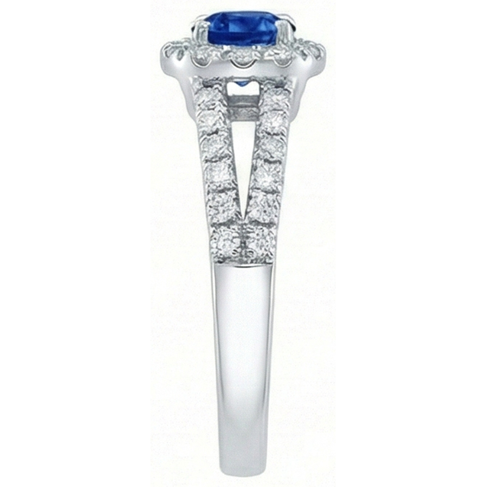 Anello in oro bianco 14 carati con diamanti e zaffiro di Ceylon a taglio brillante da 3.25 ct