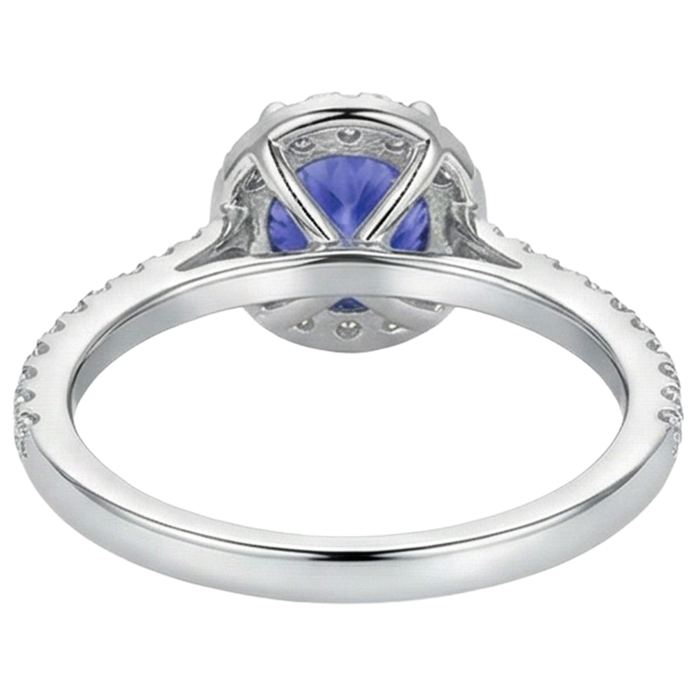 Anello in oro bianco 14 carati con tanzanite a taglio rotondo e diamanti da 9.85 ct
