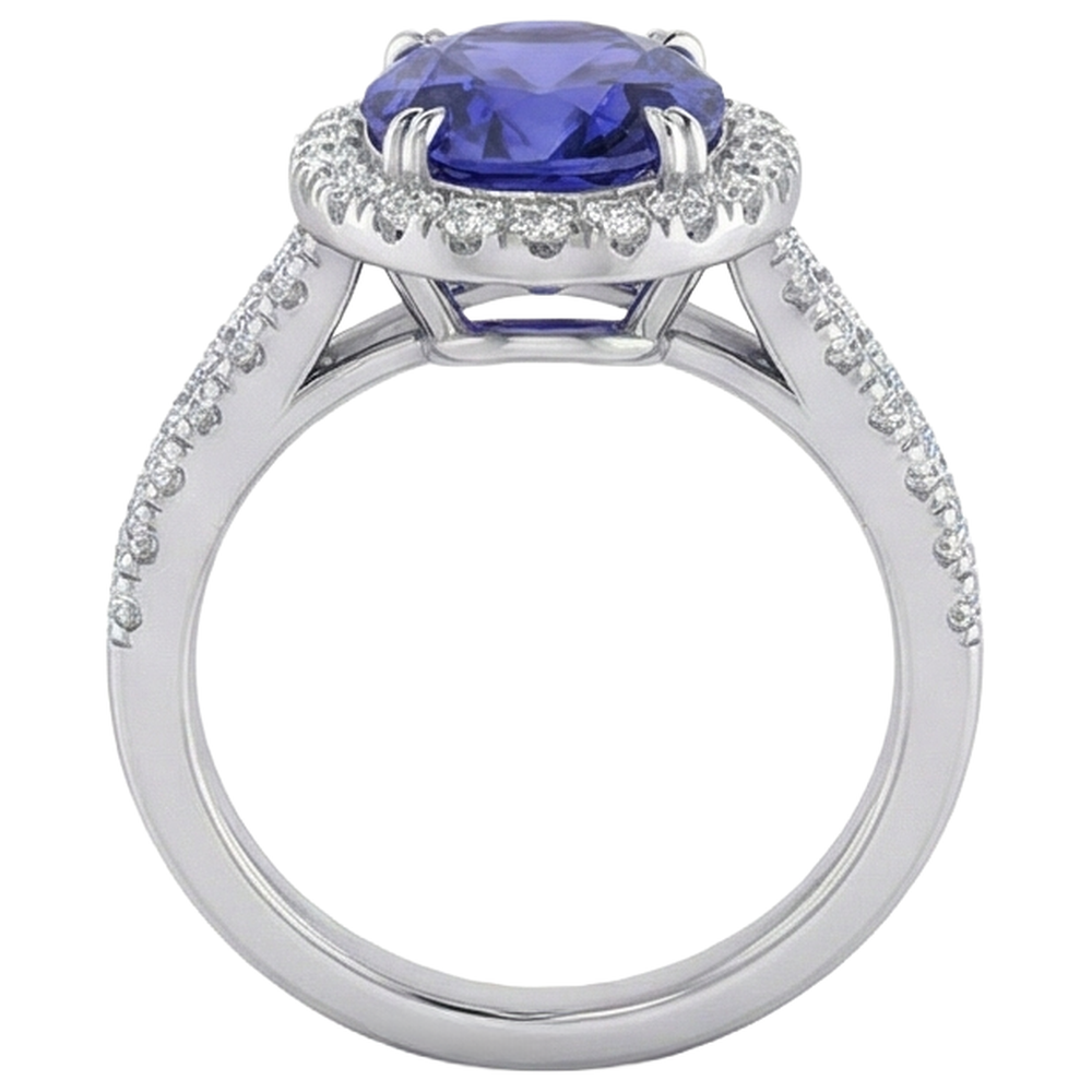 Anello in oro bianco 14 carati con tanzanite blu e diamanti da 5.25 ct