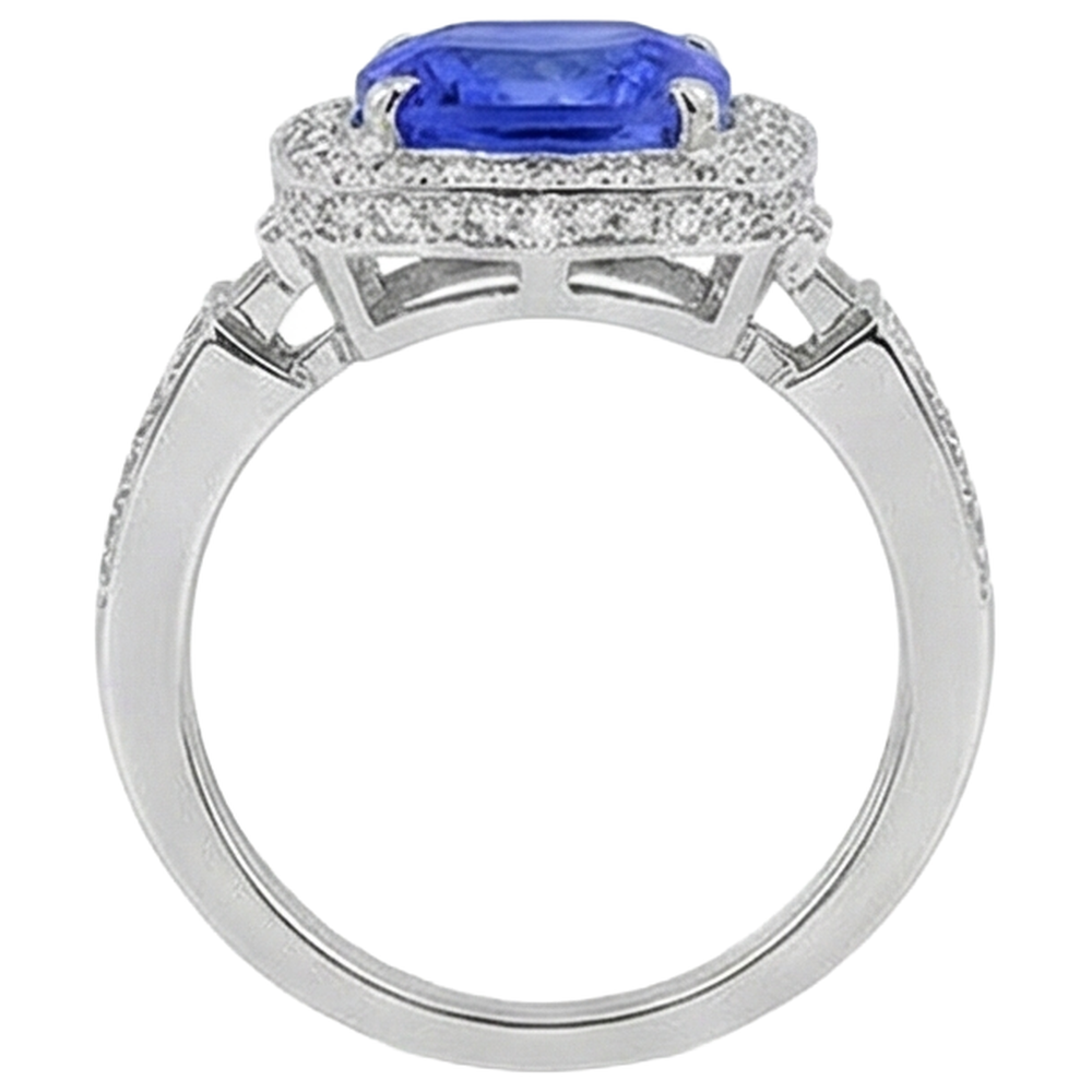 Anello in oro bianco 14 carati con tanzanite naturale con diamanti 5.40 ct
