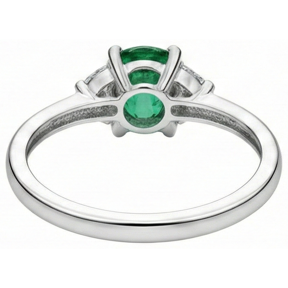 Anello in oro bianco 14 carati con tre pietre di Verde smeraldo e diamanti da 6 carati