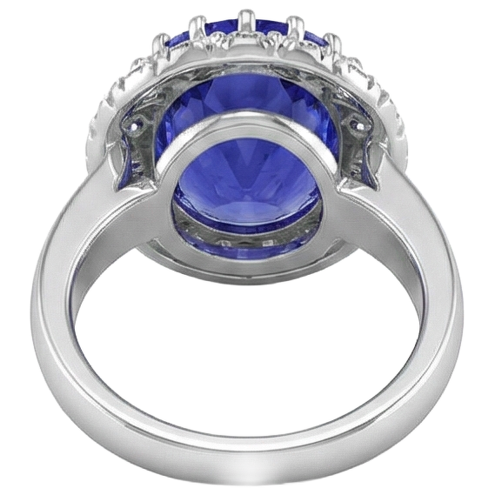 Anello in oro bianco 14 kt con tanzanite grande da 15 ct e piccoli diamanti Novità