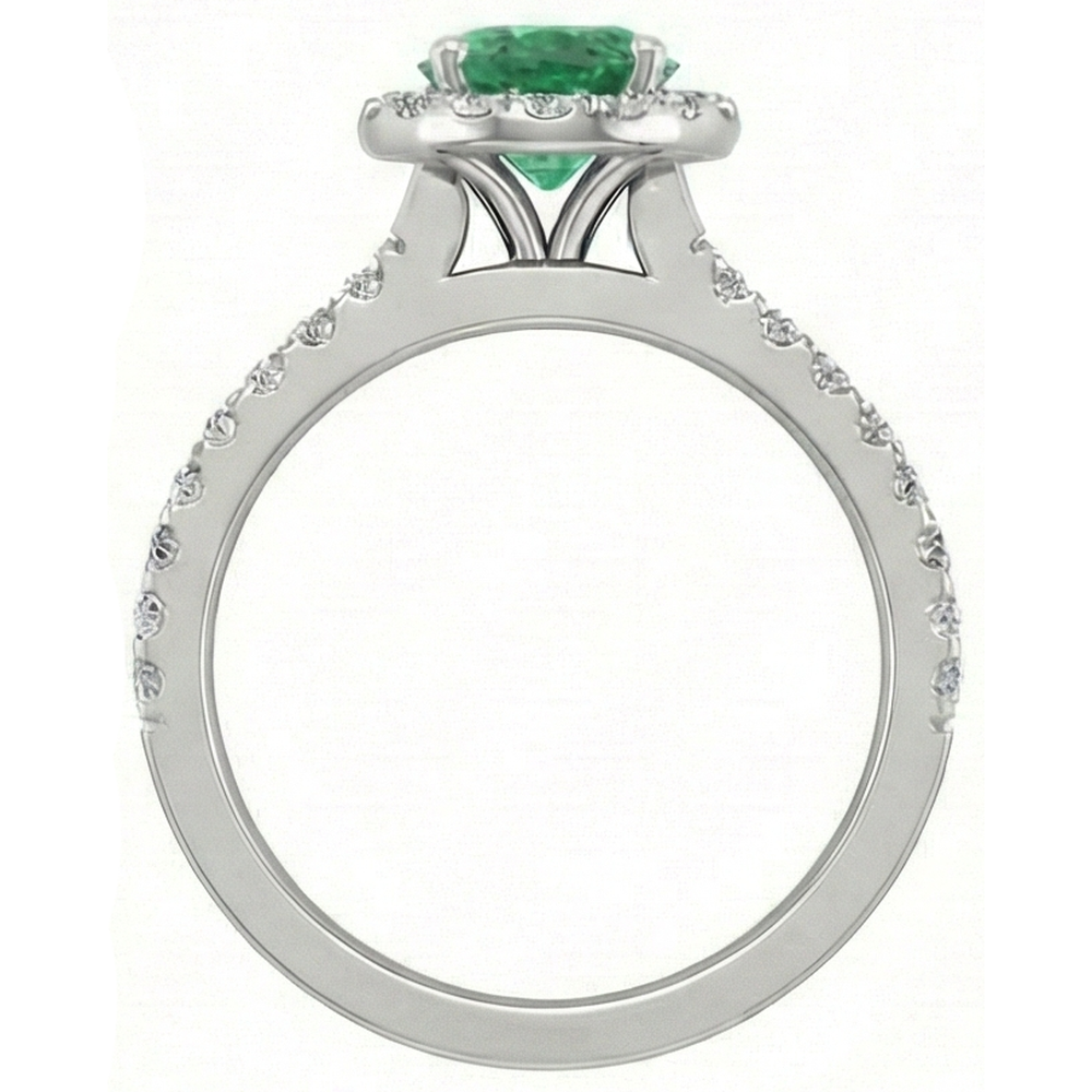 Anello in oro bianco 14K 6.60 carati Halo Verde SmeRraldOo con piccoli diamanti