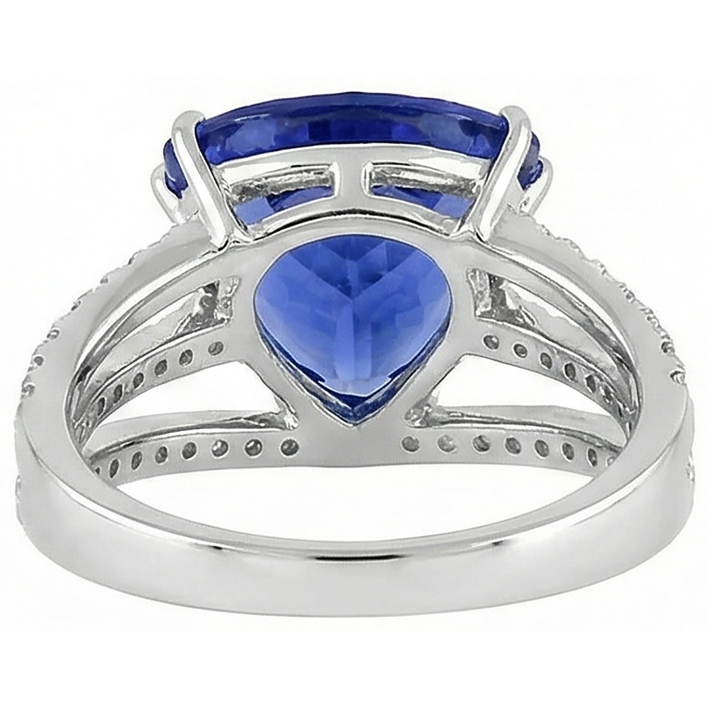 Anello in oro bianco 14K Trilioni di tanzanite e diamanti 6 carati