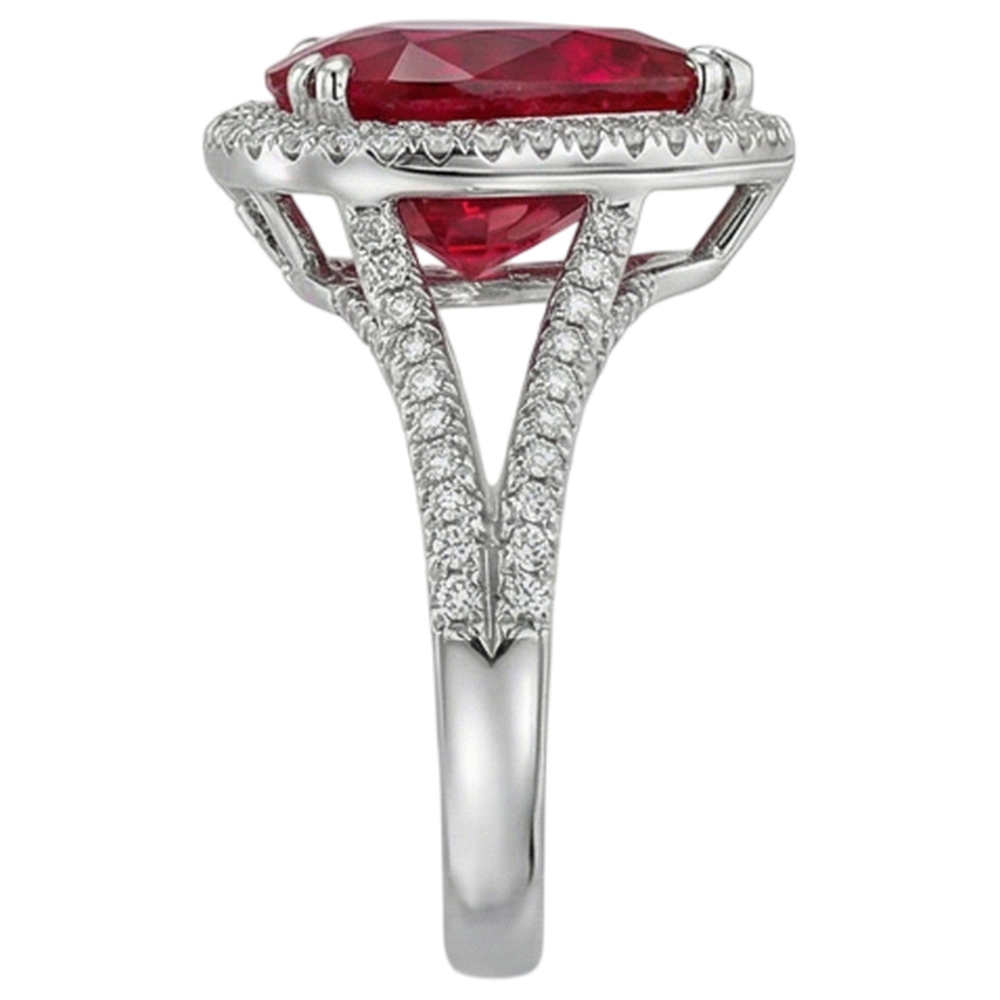 Anello in oro bianco 14K con diamante rosso rubino taglio cuore 7,75 carati