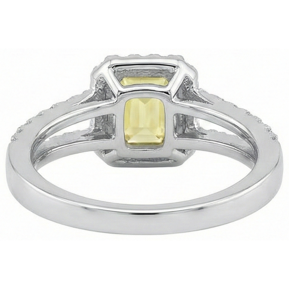Anello in oro bianco 14K con smeraldo e zaffiro giallo a taglio rotondo da 4 ct