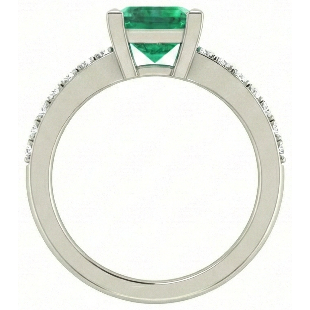 Anello in oro bianco 14K con smeraldo verde da 3,65 ct con diamanti