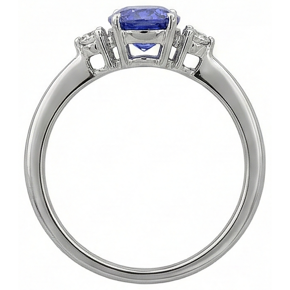 Anello in oro bianco 14K con tanzanite ovale e rotondo da 1.95 carati con diamanti