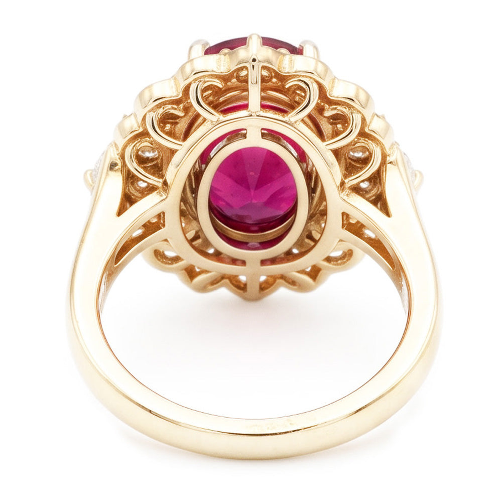 Anello in oro bianco 14K con tormalina rossa e diamanti bianchi da 6.75 carati