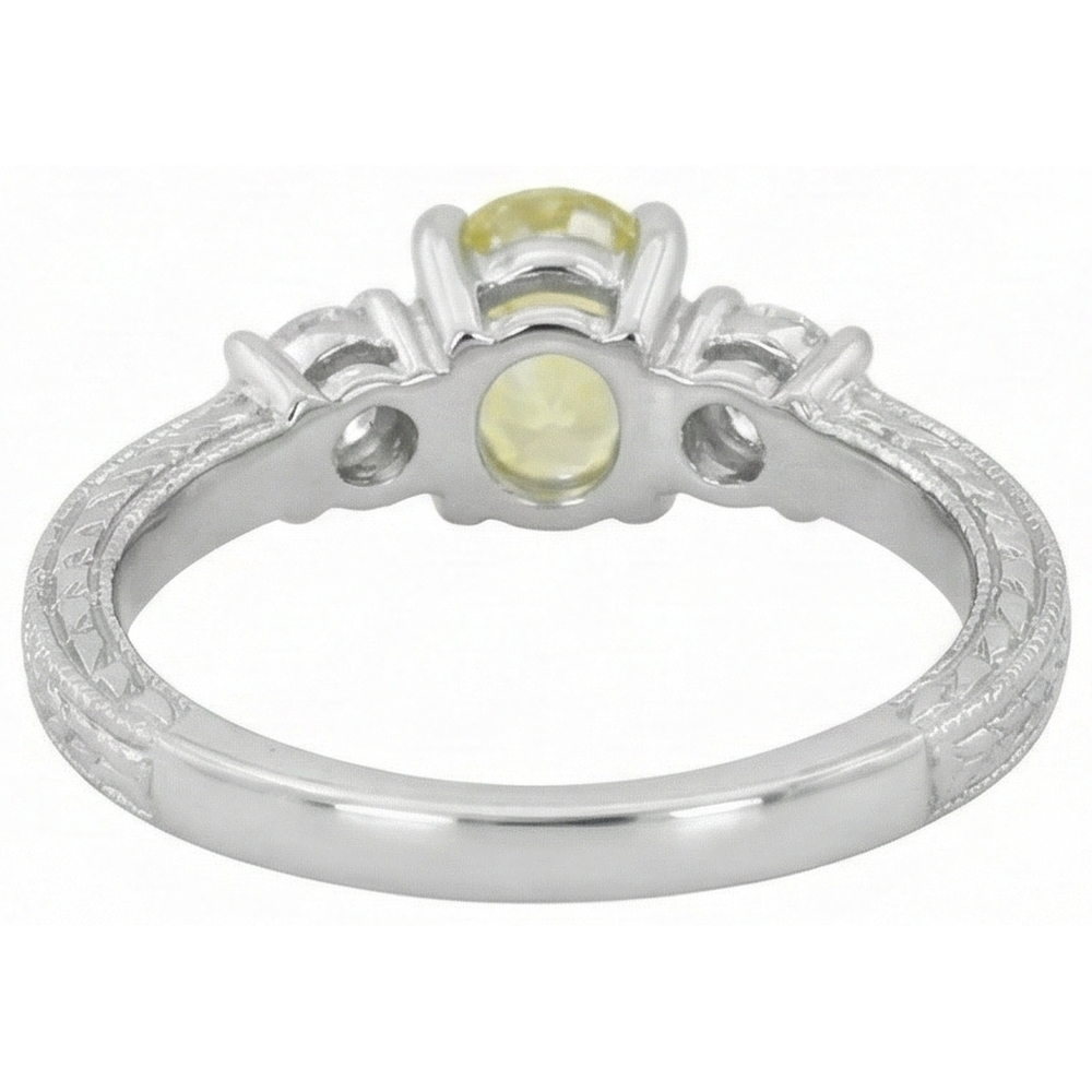 Anello in oro bianco 14K con tre pietre di zaffiro giallo e diamanti da 3 ct