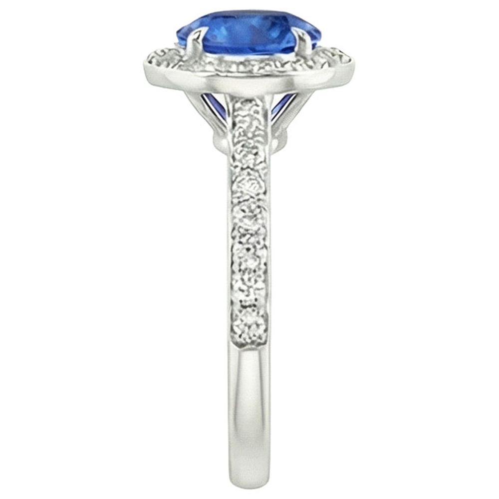 Anello in oro bianco 14K con zaffiro di Ceylon e diamanti da 3,50 carati