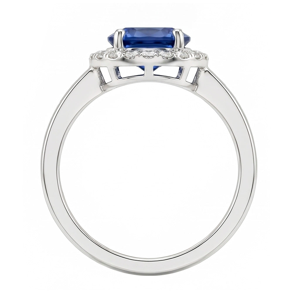 Anello in oro bianco 14K con zaffiro di Ceylon ovale da 2,40 ct e diamanti