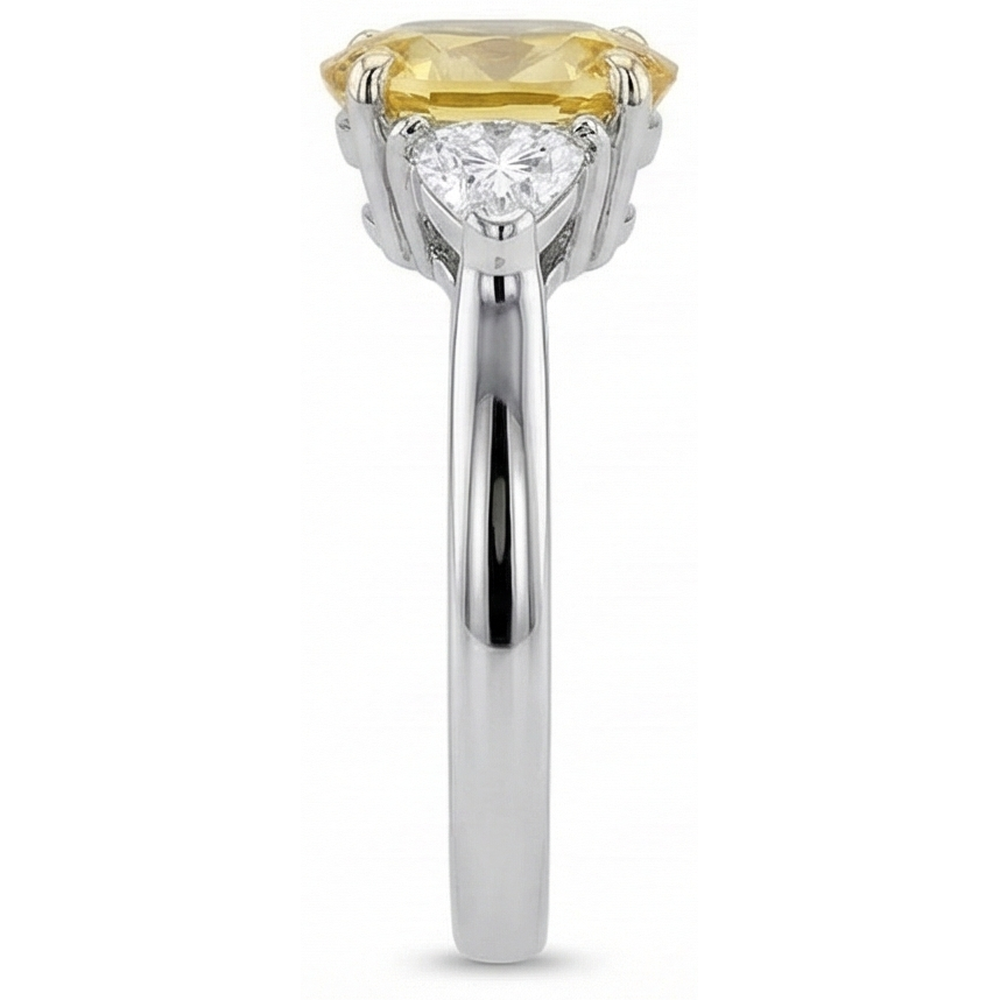 Anello in oro bianco 14K con zaffiro giallo ovale e trilioni di diamanti da 4 ct