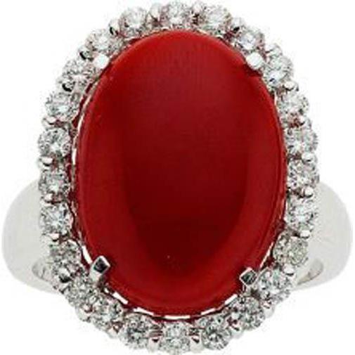 Anello in oro bianco 14 kt con corallo rosso e diamanti incastonati da 11.25 ct - harrychadent.it