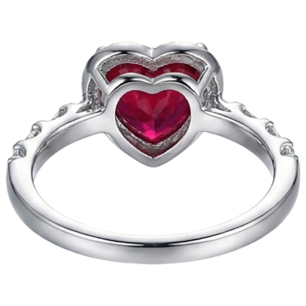 Anello in oro bianco con rubini e diamanti taglio cuore rosso da 4.50 carati