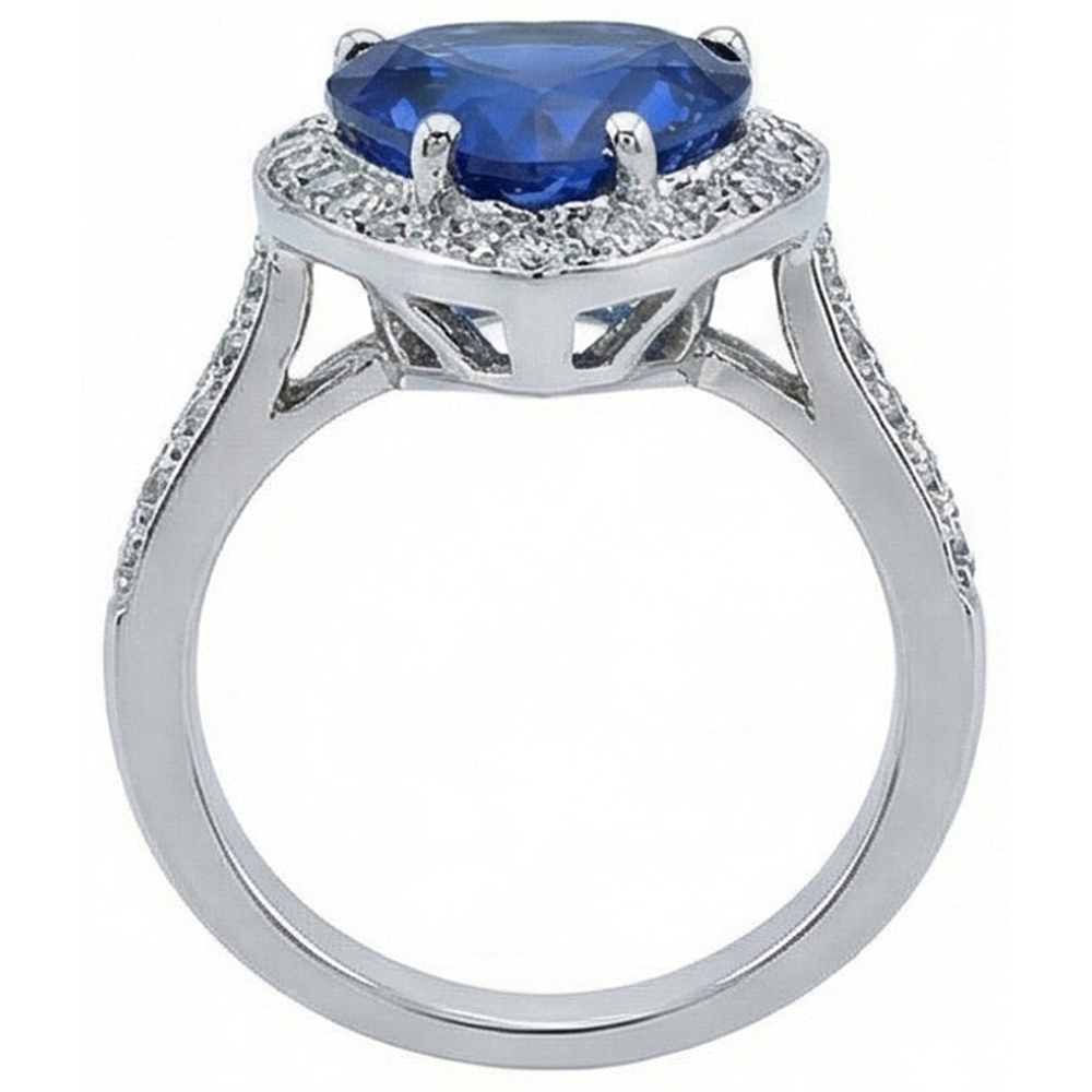 Anello in oro bianco con zaffiro blu dello Sri Lanka e diamante 4.5 carati