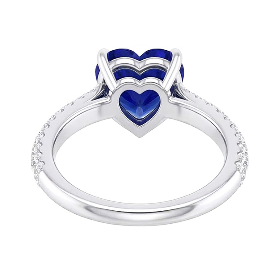 Anello in oro con zaffiro blu pietra preziosa 4 carati multi fila pavé di diamanti incastonati