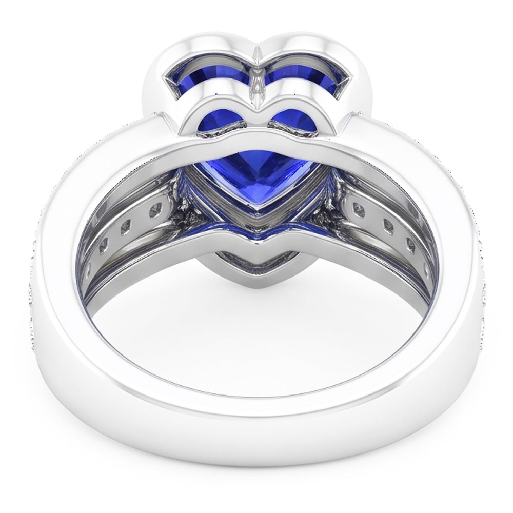 Anello in oro con zaffiro e diamante con rivestimento. lunetta da 4.50 carati e pavé