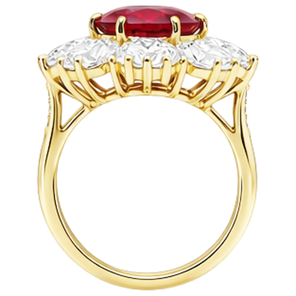 Anello in oro giallo 14K con rubini naturali da 4.75 ct con diamanti