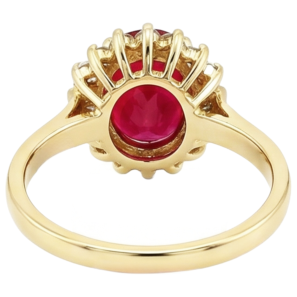 Anello in oro giallo 14K . con rubini rossi e diamanti da 5.75 carati