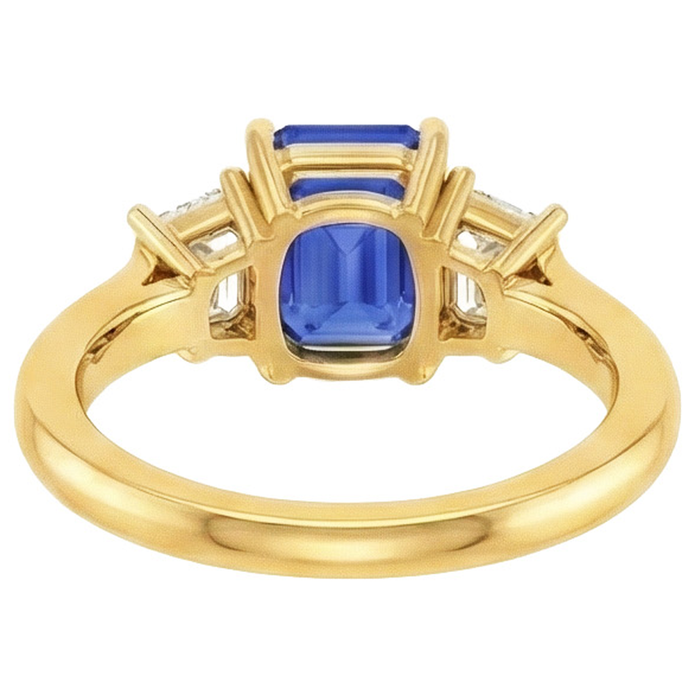 Anello in oro giallo con 3 pietre di zaffiro blu e diamanti 9 carati