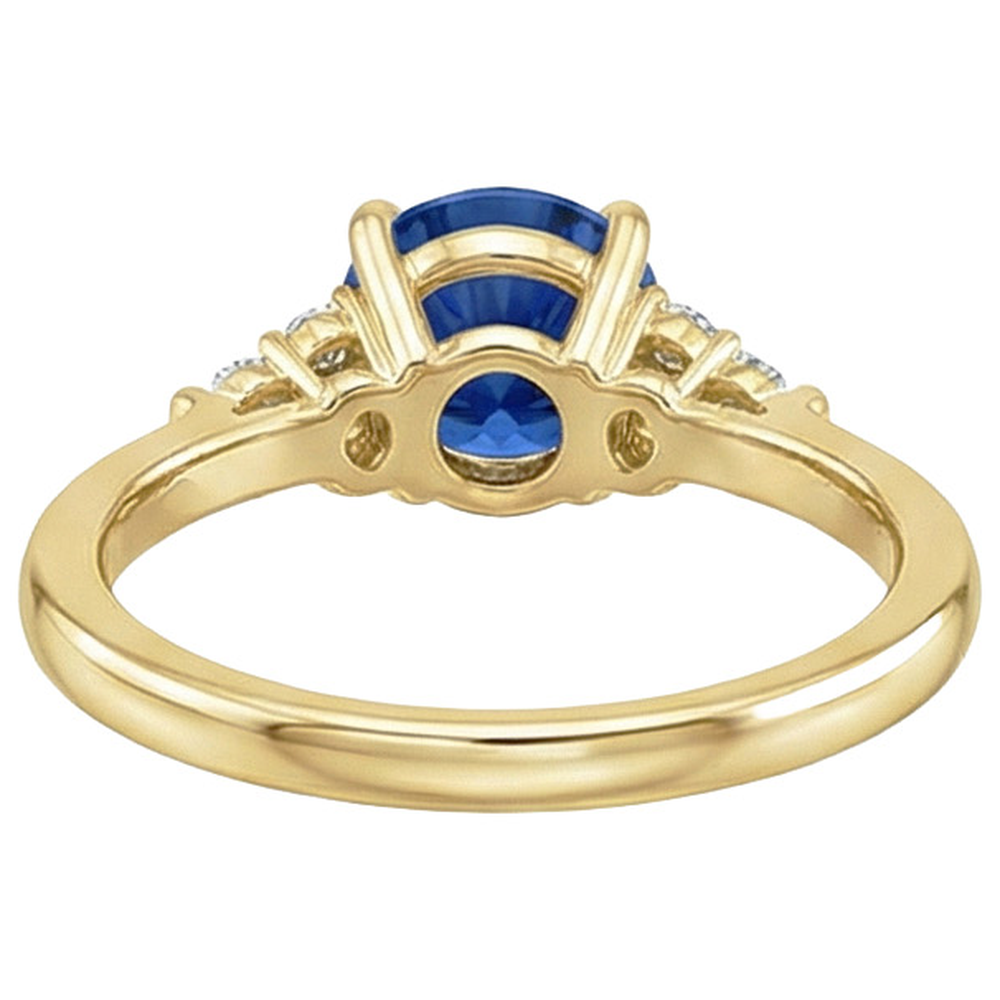 Anello in oro giallo con diamante a punta con zaffiro blu gambo affusolato 2.50 carati